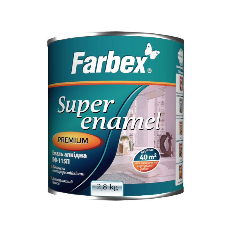 Емаль алкідна FARBEX ПФ-115П, глянець світло-сірий, 0,9кг